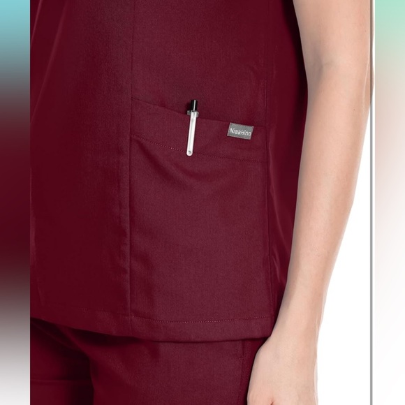 NWOT niaahinn Scrub Set Modern V-neck & Drawstring Jogger Pants w/Ribbed Cuff, S - Picture 4 of 13